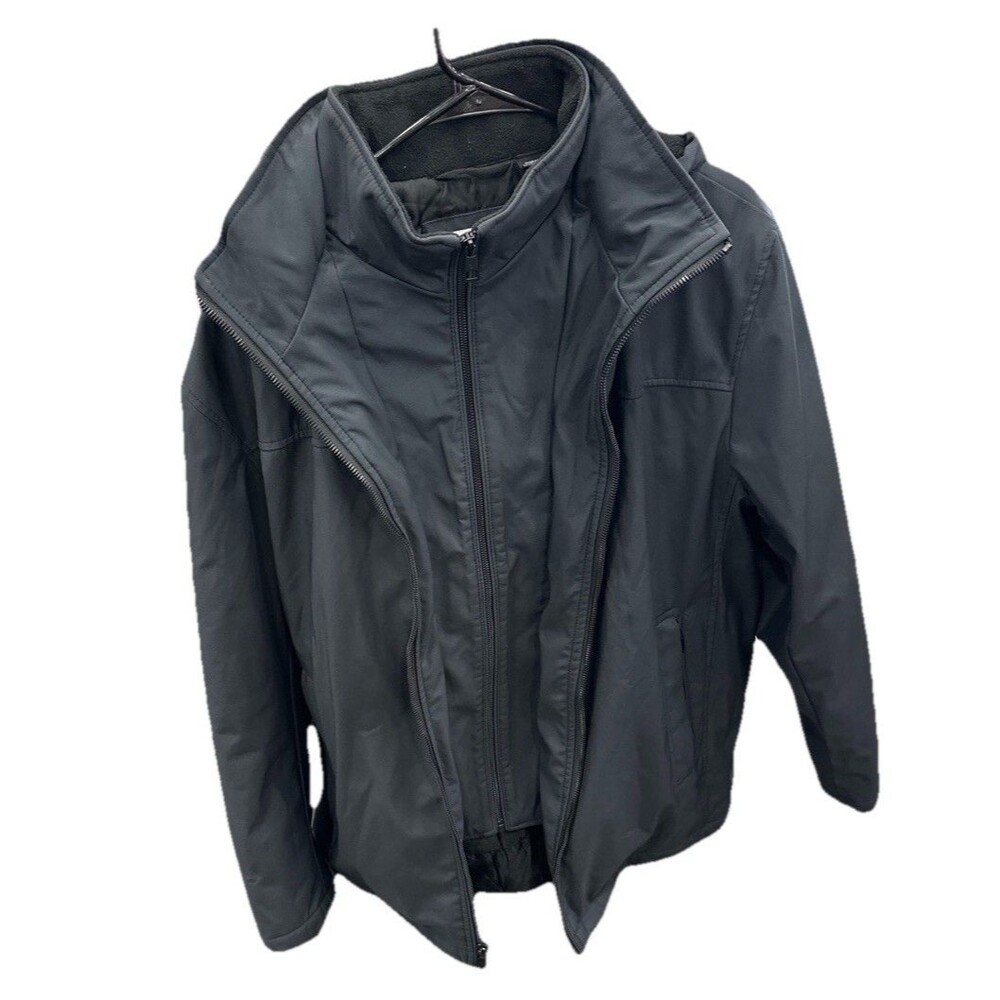 Calvin Klein Men’s Large Black Hooded Soft Shell Jacket Full Zip Removable Hood